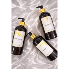 3'lü Amber Sakura Çiçekli Gold Başlıklı Şampuan,duş Jeli ve Saç Kremi Etiketli 500 ml Plastik Şişe