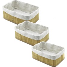 Ieg™ 3 Boy Dikdörtgen Bambu Kenar Organizer Sepet Ahşap Altlık - Bezli 13X20-16X24-20X31CM ()