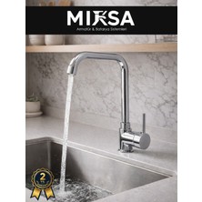Mixsa Armut Köşe Borulu Mutfak Eviye Bataryası Çeşmesi Musluğu Çift Su Girişli