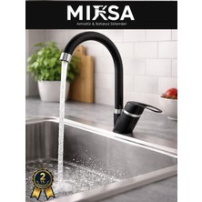 Mixsa Siyah-Krom Baston Borulu Mutfak Eviye Bataryası, Musluğu, Çeşmesi Çift Su Girişli
