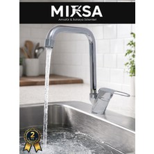 Mixsa Köşe Borulu Mutfak Eviye Bataryası, Musluğu, Çeşmesi Çift Su Girişli