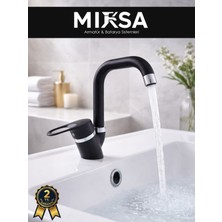 Mixsa Siyah-Krom Köşe Borulu Banyo Lavabo Bataryası, Musluğu, Çeşmesi Çift Su Girişli
