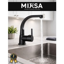 Mixsa Full Siyah Armut Balıksırtı Borulu Mutfak Eviye Bataryası Çeşmesi Musluğu Çift Su Girişli
