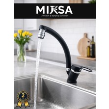 Mixsa Siyah-Krom Mix Kuğu Oynar Başlıklı Perlatörlü Mutfak Eviye Bataryası, Çiftsugirişli