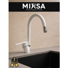 Mixsa Beyaz-Krom Baston Borulu Oynar Başlıklı Perlatörlü Mutfak Eviye Bataryası, Çiftsugirişli