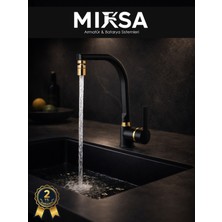 Mixsa Lüx Siyah-Gold Armut Balıksırtı Oynar Başlıklı Perlatörlü Mutfak Eviye Bataryası, Çiftsugirişli