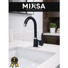 Mixsa Siyah-Krom Armut Baston Borulu Banyo Lavabo Bataryası Çeşmesi Musluğu Çift Su Girişli