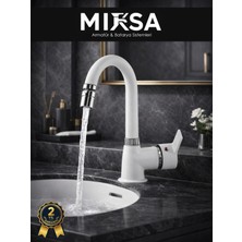 Mixsa Beyaz-Krom Armut Baston Borulu Oynar Başlıklı Perlatörlü Banyo Lavabo Bataryası, Çiftsugirişli