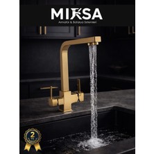 Mixsa Lüx Kare Arıtmalı Gold Eviye Mutfak Bataryası (Sıcak-Soğuk Girişli, Pirinç Malzeme, Paslanmaz)