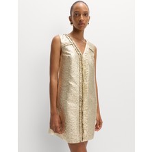 Marks & Spencer Metalik V Yaka Mini Elbise