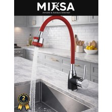 Mixsa Kırmızı Kubar Oynar Borulu Fonksiyonlu Mutfak Eviye Bataryası, Musluğu, Çeşmesi Çift Su Girişli