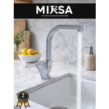 Mixsa Balıksırtı Borulu Mutfak Eviye Bataryası, Musluğu, Çeşmesi Çift Su Girişli