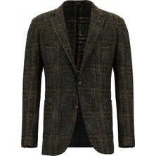 Abdullah Kiğılı 7 Drop Slim Fit Dar Kesim İtalyan Yünlü Ekose Örme Ceket