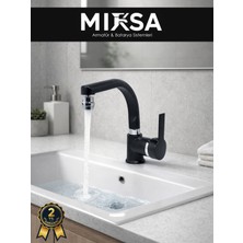 Mixsa Siyah-Krom Armut Balıksırtı Borulu Oynar Başlıklı Perlatörlü Banyo Lavabo Bataryası, Çiftsugirişli
