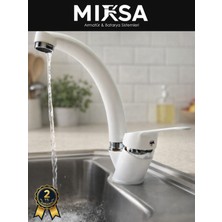 Mixsa Beyaz-Krom Mix Kuğu Mutfak Eviye Bataryası, Musluğu, Çeşmesi Çift Su Girişli