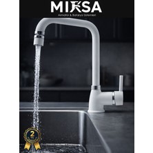Mixsa Beyaz-Krom Armut Köşe Borulu Oynar Başlıklı Perlatörlü Mutfak Eviye Bataryası, Çiftsugirişli