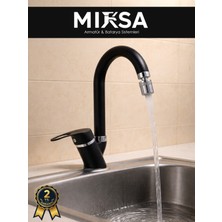 Mixsa Siyah-Krom Baston Borulu Oynar Başlıklı Perlatörlü Banyo Lavabo Bataryası, Çiftsugirişli