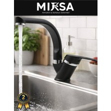 Mixsa Siyah-Krom Balıksırtı Borulu Mutfak Eviye Bataryası, Musluğu, Çeşmesi Çift Su Girişli