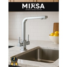 Mixsa Lüx Kare Arıtmalı Krom Eviye Mutfak Bataryası (Sıcak-Soğuk Girişli, Pirinç Malzeme, Paslanmaz)