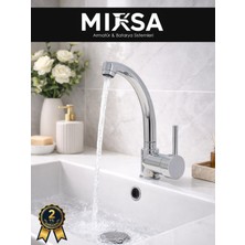 Mixsa Armut Kuğu Borulu Banyo Lavabo Bataryası Çeşmesi Musluğu Çift Su Girişli