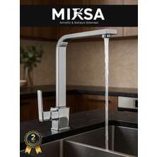 Mixsa Lüx Krom Kare Mutfak Eviye Bataryası, Musluğu, Ağır Gövde Kaliteli