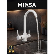 Mixsa Beyaz Baston Borulu 3 Girişli Arıtmalı Mutfak Eviye Bataryası Musluğu