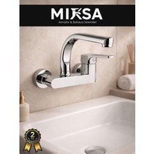 Mixsa Krom Yandan Aplik Balıksırtı Borulu Lavabo-Eviye Bataryası Çeşmesi Musluğu Çift Su Girişli