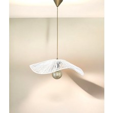 KorFam Aura Rafya Avize - Beyaz Hasır El Yapımı Bohem Asimetrik Şekilli Rustik Avize