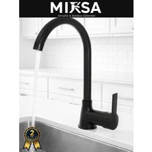 Mixsa Full Siyah Armut Baston Borulu Mutfak Eviye Bataryası Çeşmesi Musluğu Çift Su Girişli