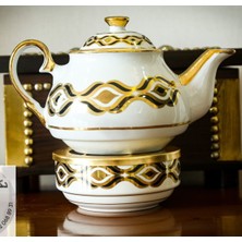 UltraMint Şık Porselen Demlik ve Isıtıcı Seti, Siyah Zincir Tasarımı