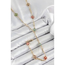 Ieg™ Pirinç Asorti Kalpli Yonca Model Gold Renk Zirkon Taşlı Y Kolye