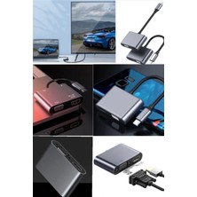 Munico Macbook Xiaomi Huawei Tv Bağlama 4K Tip C Hdmı Uyumlu USB C 3.0 VGA Çoklayıcı Aparat Gri