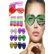 Munico 6'lı Parti Konser Etkileyici Gözlük Renkli Metalize Ekstra Parlak Kalp Panjur Parti Gözlüğü 6 Renkli