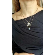 Initium Premium Paslanmaz Stainless Steel Çelik 14K Zirkon Taşlı Göz Model Kolye