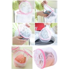 Munico Sütyen Yıkama Torbası Fileli Çamaşır Fermuarlı Pembe Çantası Çamaşır Makinesi Darbe Hasar Almaz File