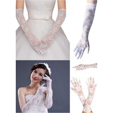 Munico Gelin Eldivenleri Parti Eldiven 40 cm Gelinlik Kadın Düğün Tam Parmak Eldiven Parti Dantel Eldiven