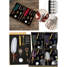 Munico Vintage Retro Kaligrafi Antika Tüy Daldırma Kalem Seti 12 Parça Dolma Kalem 5 Uçlu