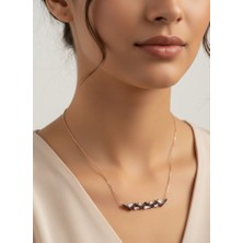 925 Ayar Gümüş Siyah Baget Zirkon Taşlı Gold Zincirli Kadın Trend Kolye Sevgililer Günü Hediye