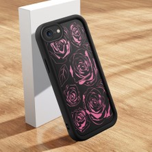 Ucuc iPhone 7/8/se 2020 2022 Uyumlu Silikon Malzeme Darbeye Dayanıklı Siyah Renkli Kılıf Kelebek Gül Deseni