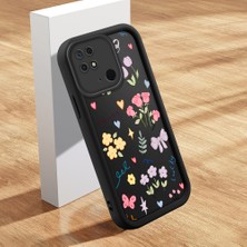 Ucuc Xiaomi Redmi 10C Uyumlu Siyah Silikon Çiçek Desenli Lens Koruma Şok Emici Esnek Kılıf