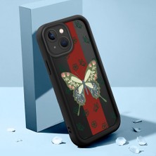 Ucuc iPhone 14 Plus Uyumlu Silikon Malzeme Darbeye Dayanıklı Siyah Renkli Kılıf Kelebek Gül Deseni