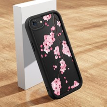 Ucuc iPhone 7/8/se 2020 2022 Uyumlu Silikon Malzeme Darbeye Dayanıklı Siyah Renkli Kılıf Çiçek Deseni