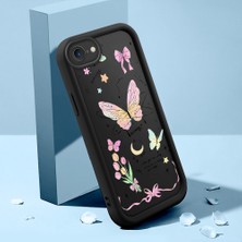 Ucuc iPhone 7/8/se 2020 2022 Uyumlu Silikon Malzeme Darbeye Dayanıklı Siyah Renkli Kılıf Kelebek Deseni
