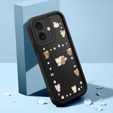 Ucuc iPhone 16 Uyumlu Silikon Malzeme Darbeye Dayanıklı Siyah Renkli Kılıf Ayıcık Deseni