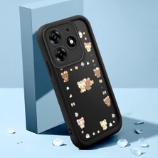 Ucuc Tecno Spark 10 Pro Uyumlu Silikon Malzeme Darbeye Dayanıklı Siyah Renkli Kılıf Ayıcık Deseni