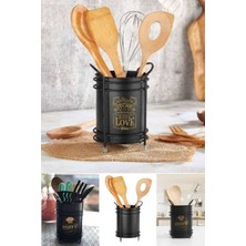 Munico Siyah Metal Silindir Kaşıklık Tezgah Üstü Servis Standı Dekoratif Siyah Paslanmaz Çelik Italyan Pro