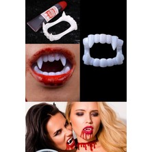 Munico Cadılar Bayramı Partisi Prop Masquerade Cosplay Makyaj Komik Diş + Yapay Kan Sıvısı Seti Kırmızı Kan