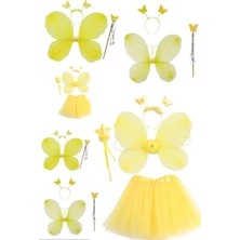 Munico Sarı Kelebek Kostümü Çocuklar Için Ayarlanabilir 4'lü Set Çocuk Peri Prenses Kostüm Setleri Kelebek