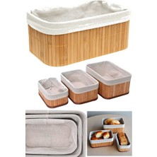 Munico 3 Parça Ekmek Sepeti Meyve Sofra Aksesauarı Bambu Üçlü Sepet Mutfak Çeyizlik 3 Boy Kaliteli