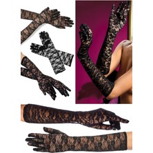 Munico Kadın Çiçek Dantel Düğün Gelinlik Aksesuarı Orta Boy Eldiven Tam Parmaklı Bilek Uzunluğu Düz Renk